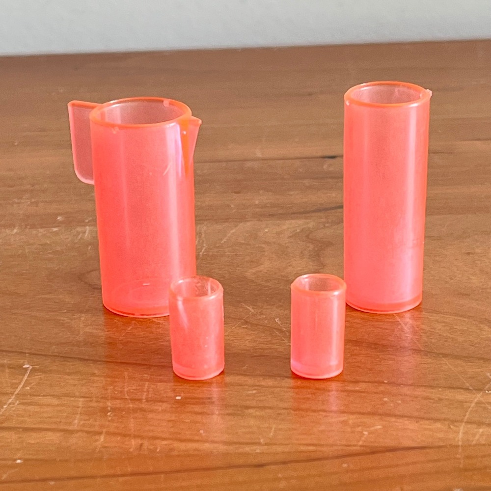 Vintage Barbie 80s Neon Coral Pitcher Tumbler and Glasses Kitchen Set‎ 4pc